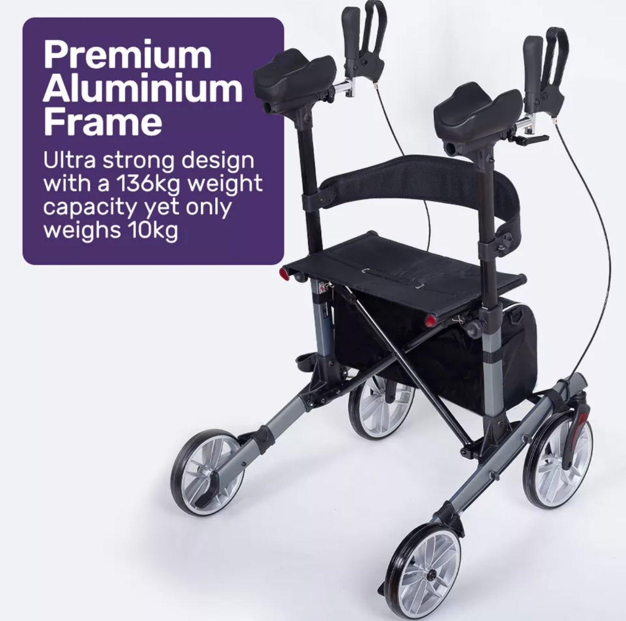StrideAssist Upright Rollator - Folding Adjustable Walking Frame With Carry Bag And Standing Armrest