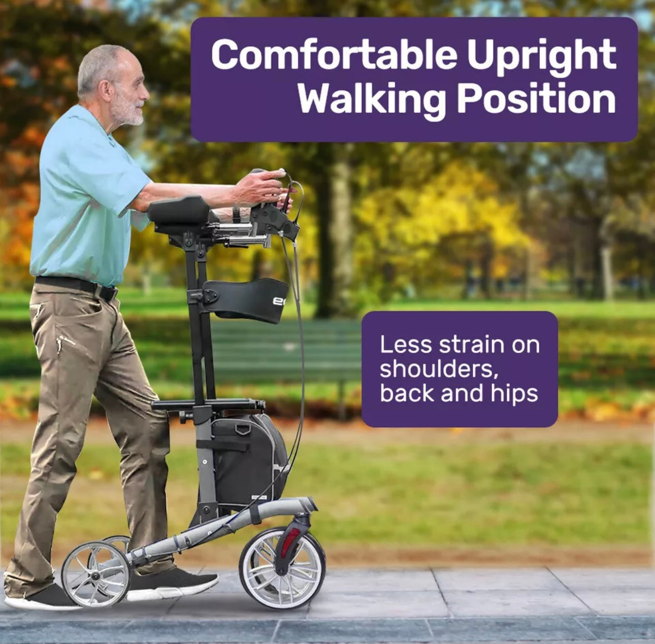 StrideAssist Upright Rollator - Folding Adjustable Walking Frame With Carry Bag And Standing Armrest