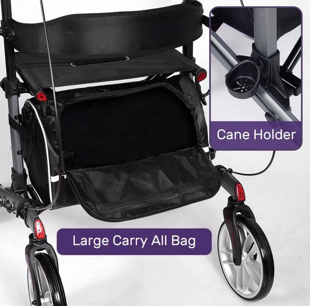 StrideAssist Upright Rollator - Folding Adjustable Walking Frame With Carry Bag And Standing Armrest
