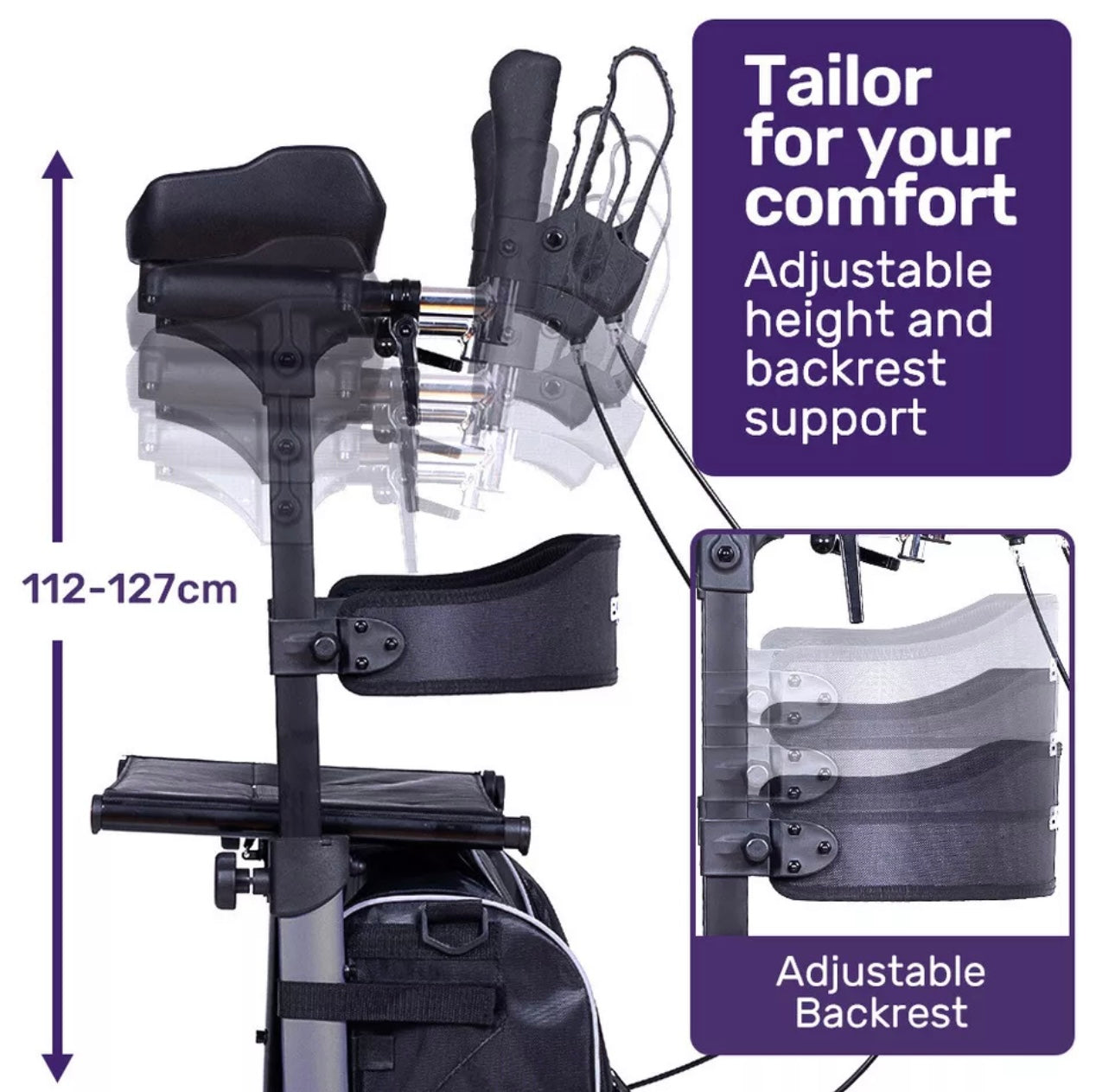 StrideAssist Upright Rollator - Folding Adjustable Walking Frame With Carry Bag And Standing Armrest