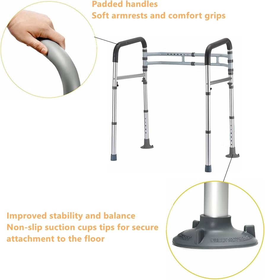 SafeFold Adjustable Suction Toilet Safety Rail — Foldable Support Frame