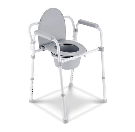 Folding commode chair for bedside toileting