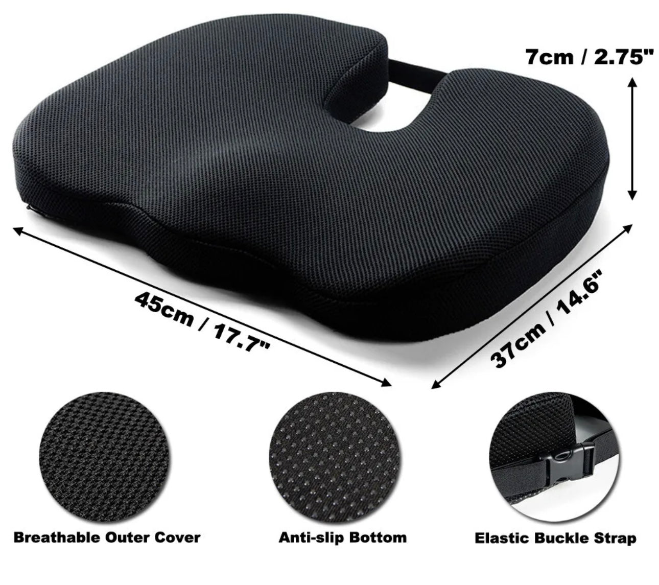 Wheelchair Cushion 
- Memory Foam Non Slip Attachable