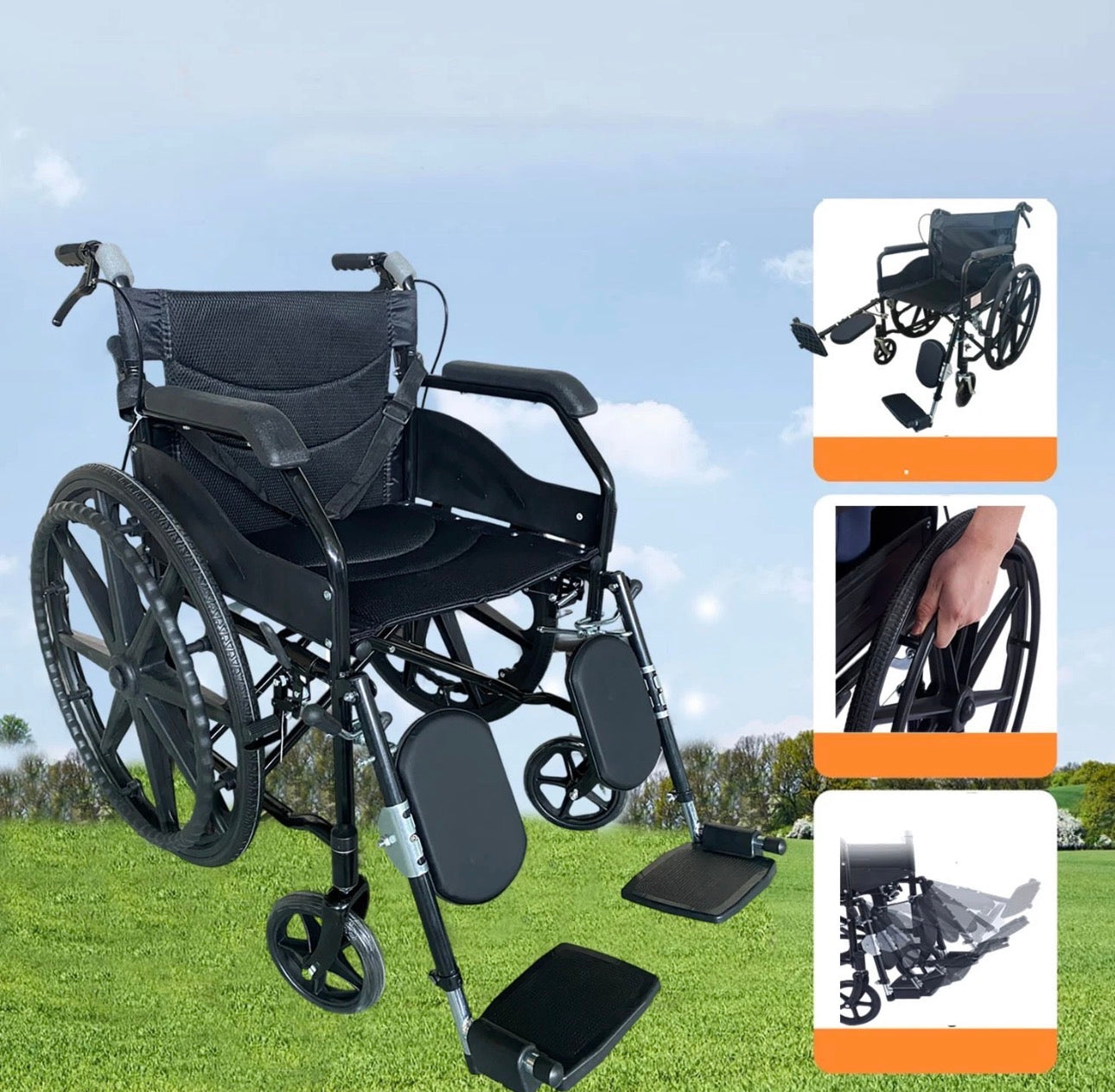 Self Rolling Portable Folding Light Wheelchair