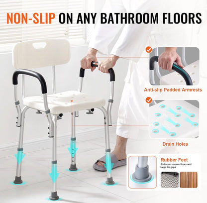 Adjustable Shower Chair Bath Seat With Back Rest