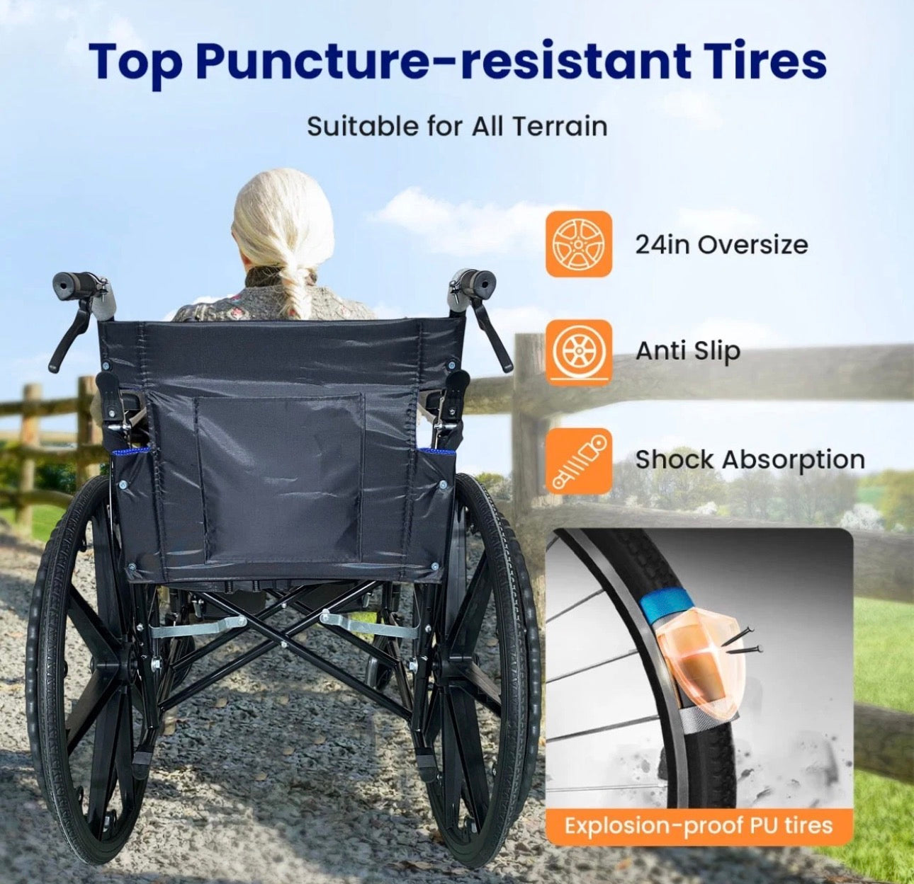 Self Rolling Portable Folding Light Wheelchair