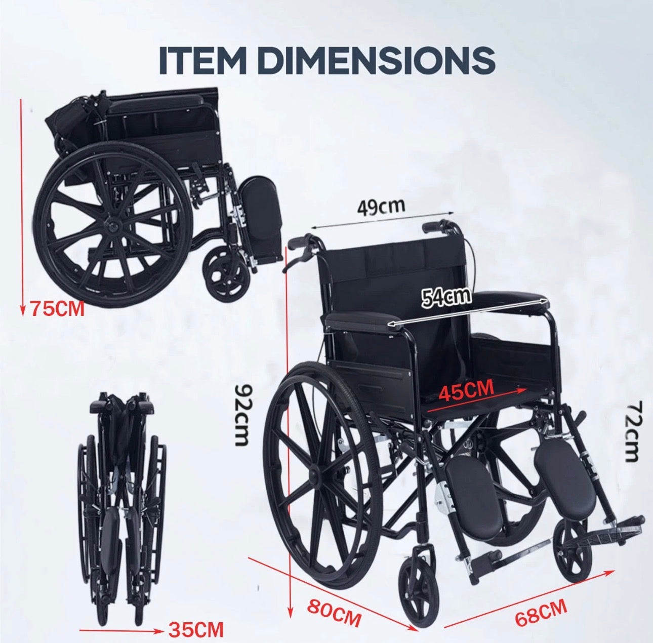 Self Rolling Portable Folding Light Wheelchair