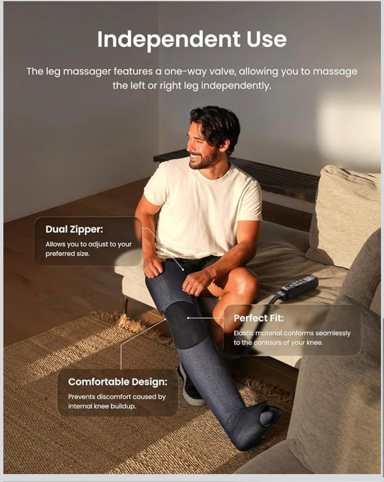 Air Pressure Leg Massager for Circulation and Relaxation, Calf Feet Thigh Massage, Sequential Wraps