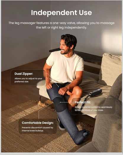 Air Pressure Leg Massager for Circulation and Relaxation, Calf Feet Thigh Massage, Sequential Wraps