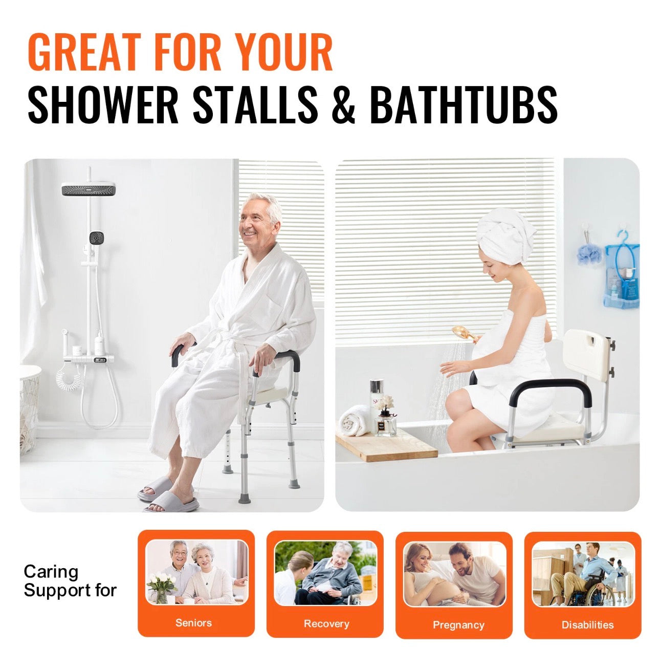 Adjustable Shower Chair Bath Seat With Back Rest