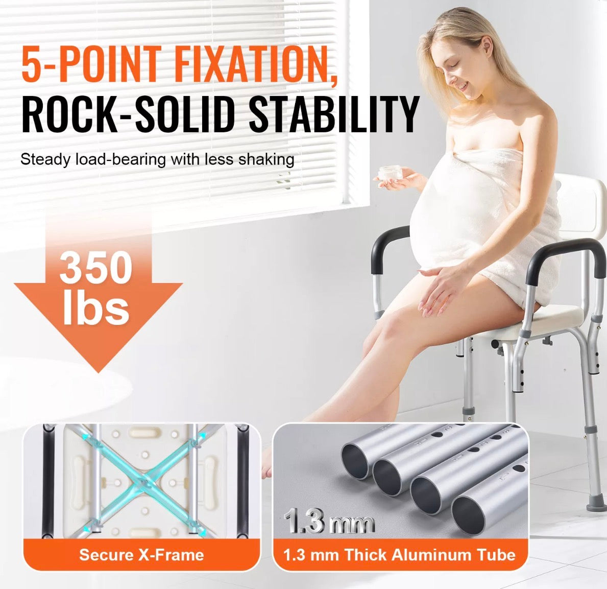 Adjustable Shower Chair Bath Seat With Back Rest