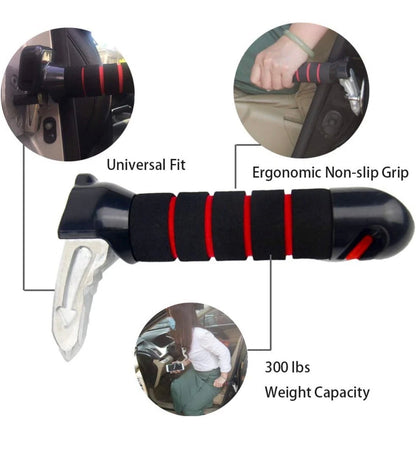 3-in-1 Car Door Assist Handle & Mobility Aid | Window Breaker + Seatbelt Cutter
