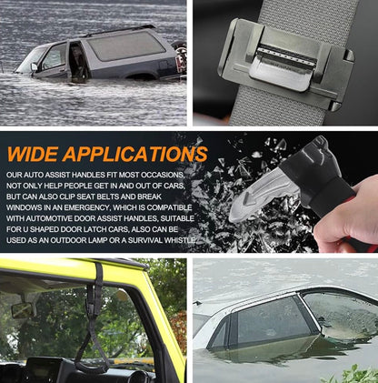 3-in-1 Car Door Assist Handle & Mobility Aid | Window Breaker + Seatbelt Cutter