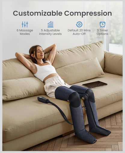 Air Pressure Leg Massager for Circulation and Relaxation, Calf Feet Thigh Massage, Sequential Wraps