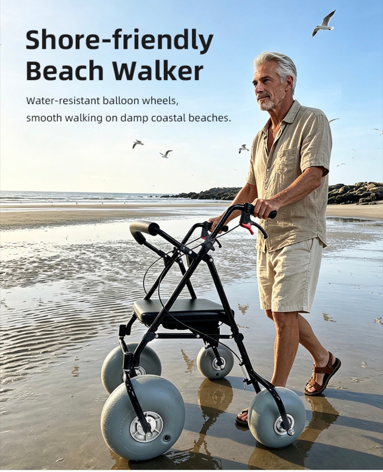 BeachGlide™ All-Terrain Beach Walker Rollator with Pneumatic Tyres