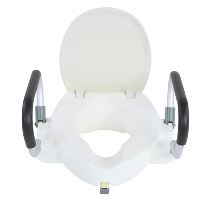 Elevated Raised Toilet Seat with Fold-Back Armrests