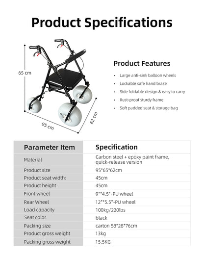 BeachGlide™ All-Terrain Beach Walker Rollator with Pneumatic Tyres