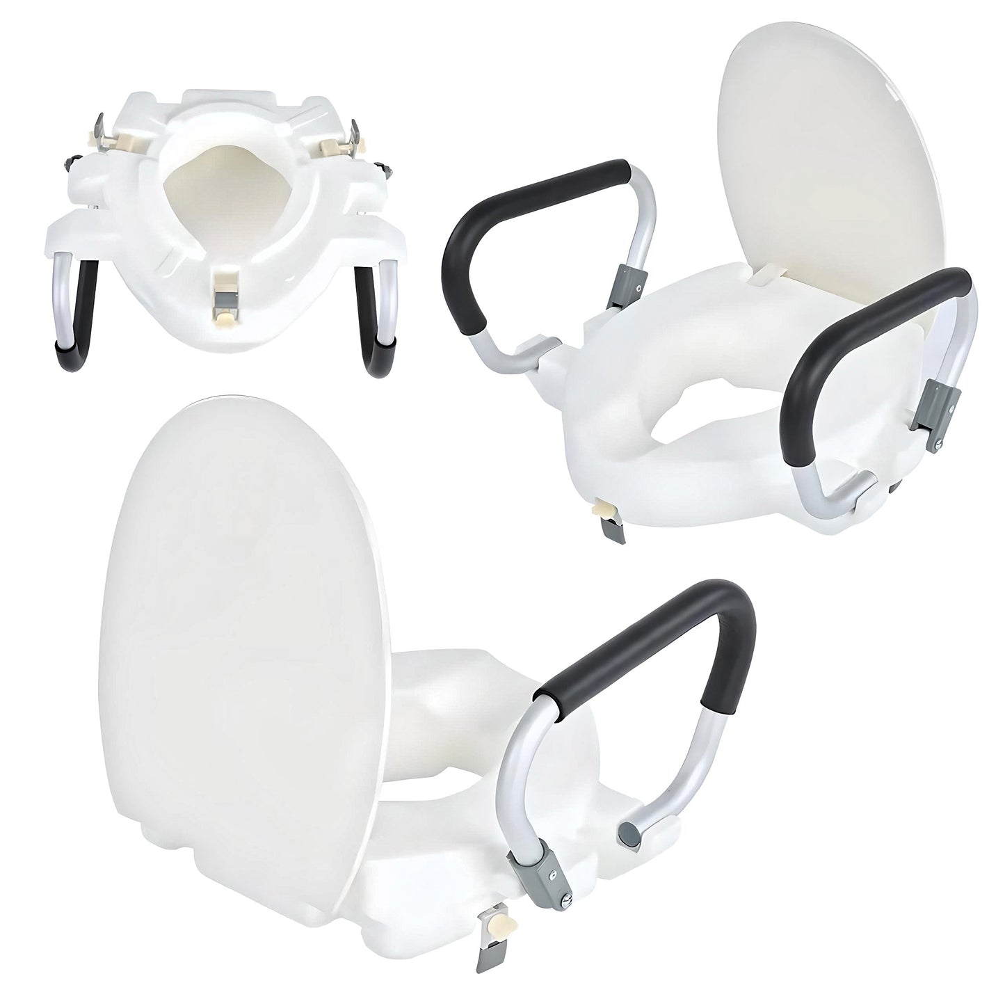 Elevated Raised Toilet Seat with Fold-Back Armrests