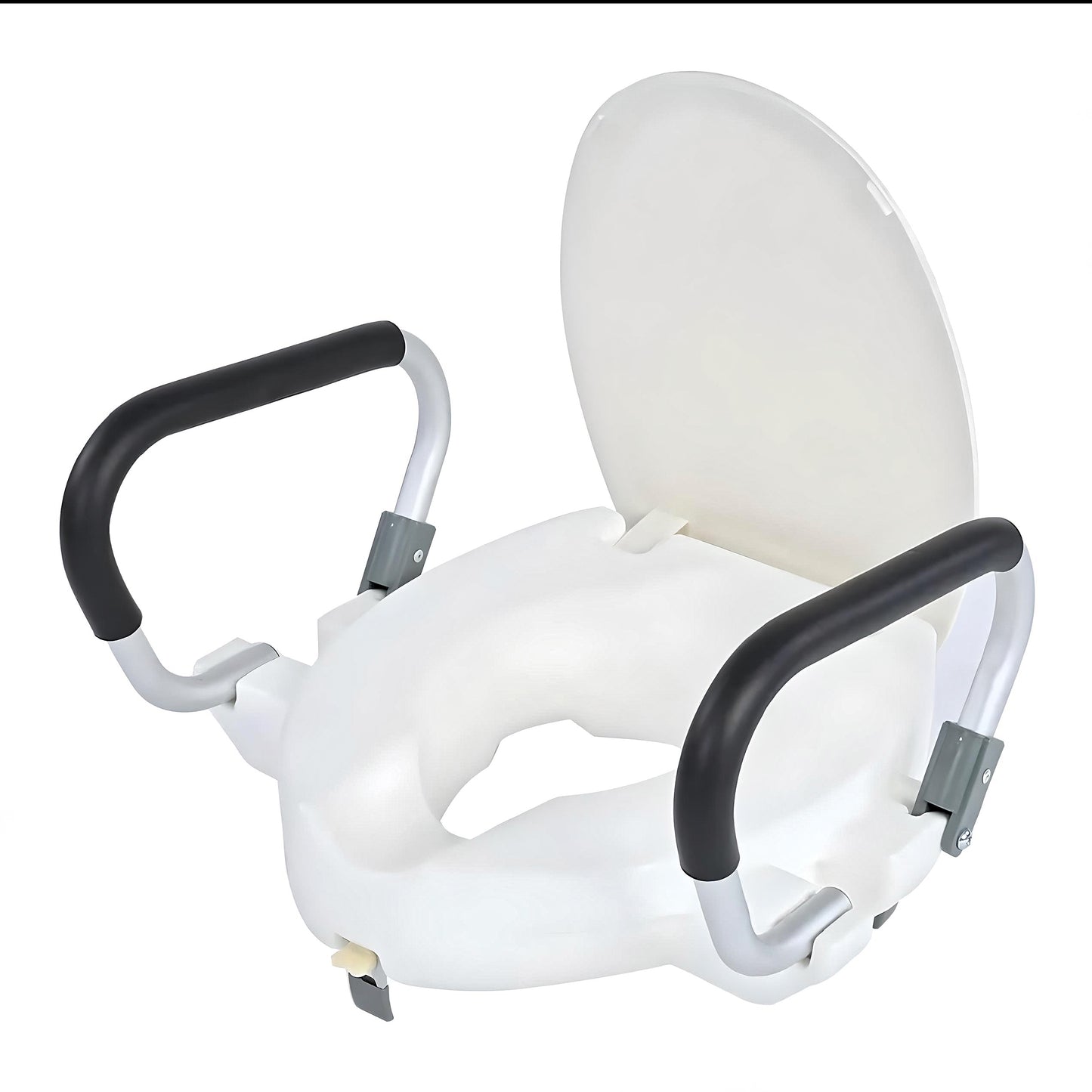 Elevated Raised Toilet Seat with Fold-Back Armrests