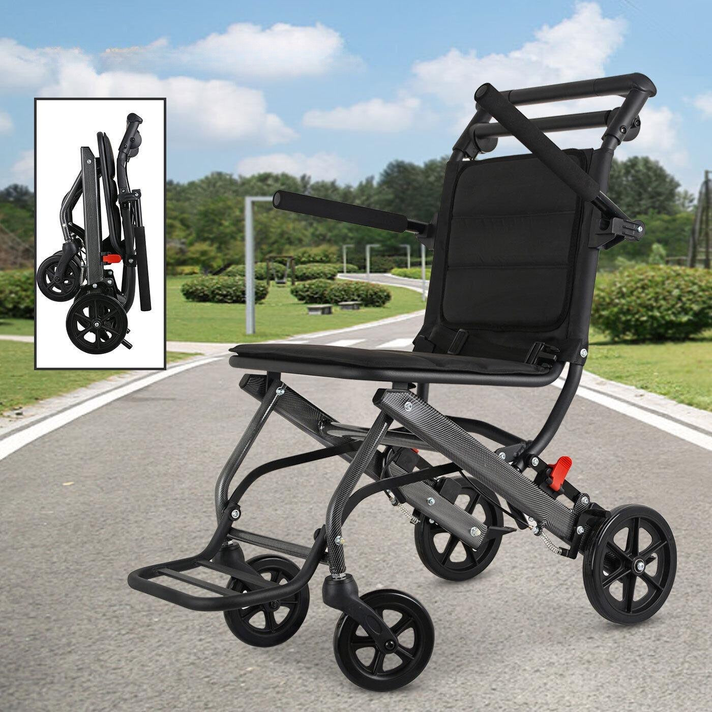 UltraLite: Lightweight Foldable Aluminium Portable Wheelchair  Black with Handbrakes