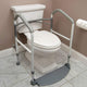 Folding toilet safety frame with adjustable hand rails