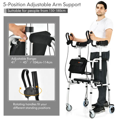 Folding Adjustable Rollator Walking Frame With Flip-up Seat And Standing Armrest