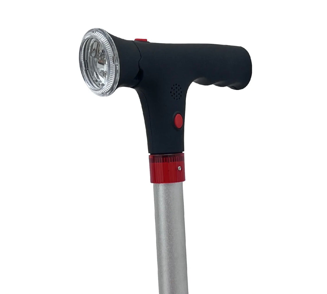 Sturdy Walking Stick With Folding Seat Flashlight