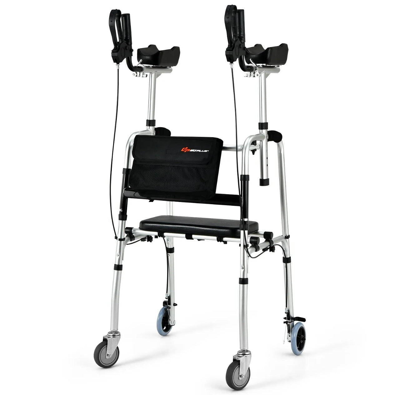 Folding Adjustable Rollator Walking Frame With Flip-up Seat And Standing Armrest