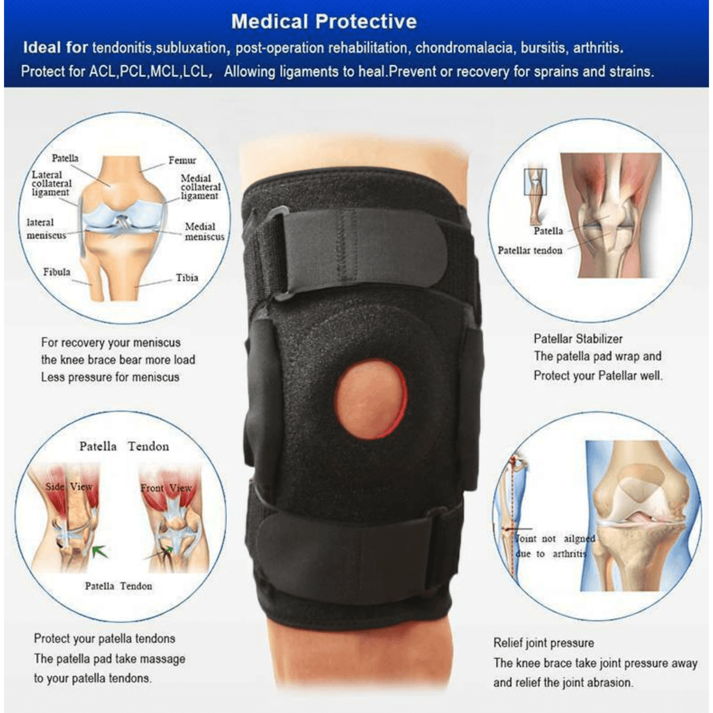 Double Hinged Full Knee Support Patella Brace - Pain Free Me