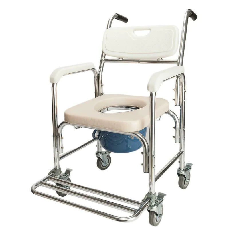 Mobile Shower Toilet Commode Chair Bathroom Bedside Footrest Wheelchair - Pain Free Me