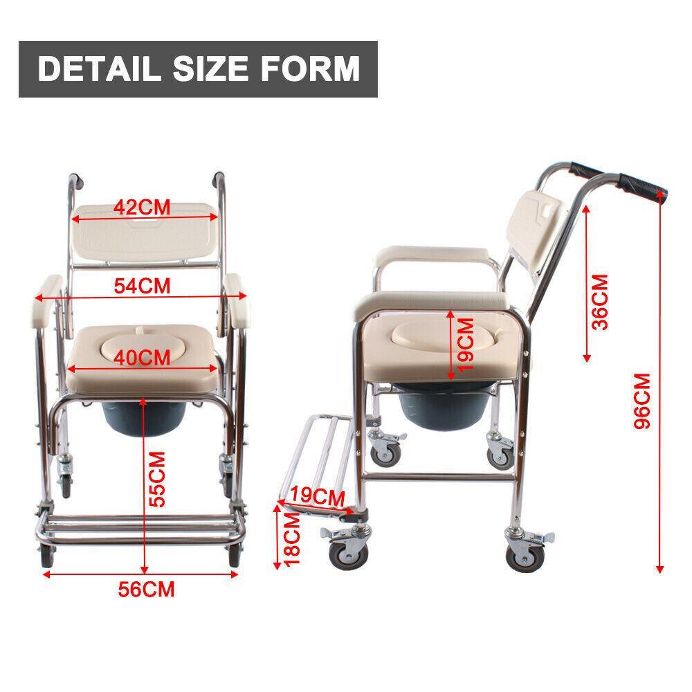 Mobile Shower Toilet Commode Chair Bathroom Bedside Footrest Wheelchair - Pain Free Me