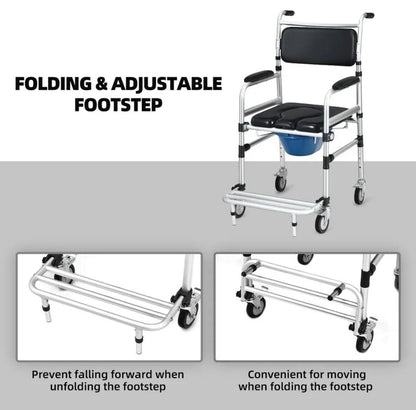 Adjustable Mobile Shower Toilet Commode Chair Bathroom Bedside Footrest Wheelchair - Pain Free Me