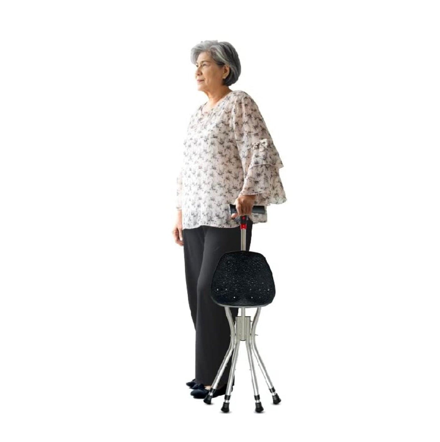 Sturdy Walking Stick With Folding Seat Flashlight - Pain Free Me