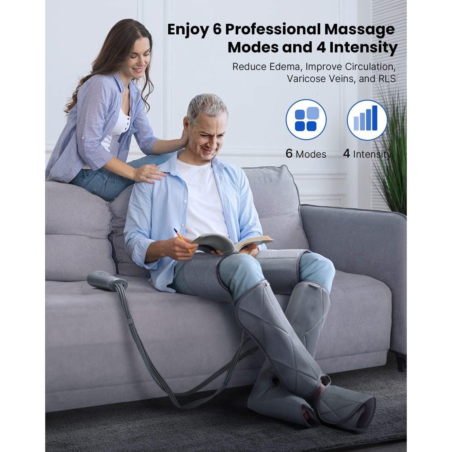 Air Pressure Leg Massager for Circulation and Relaxation, Calf Feet Thigh Massage, Sequential Wraps - Pain Free Me