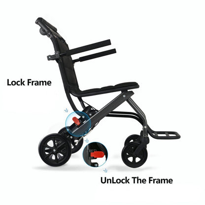 Lightweight Foldable Aluminium Portable Wheelchair Black with Handbrakes - Pain Free Me