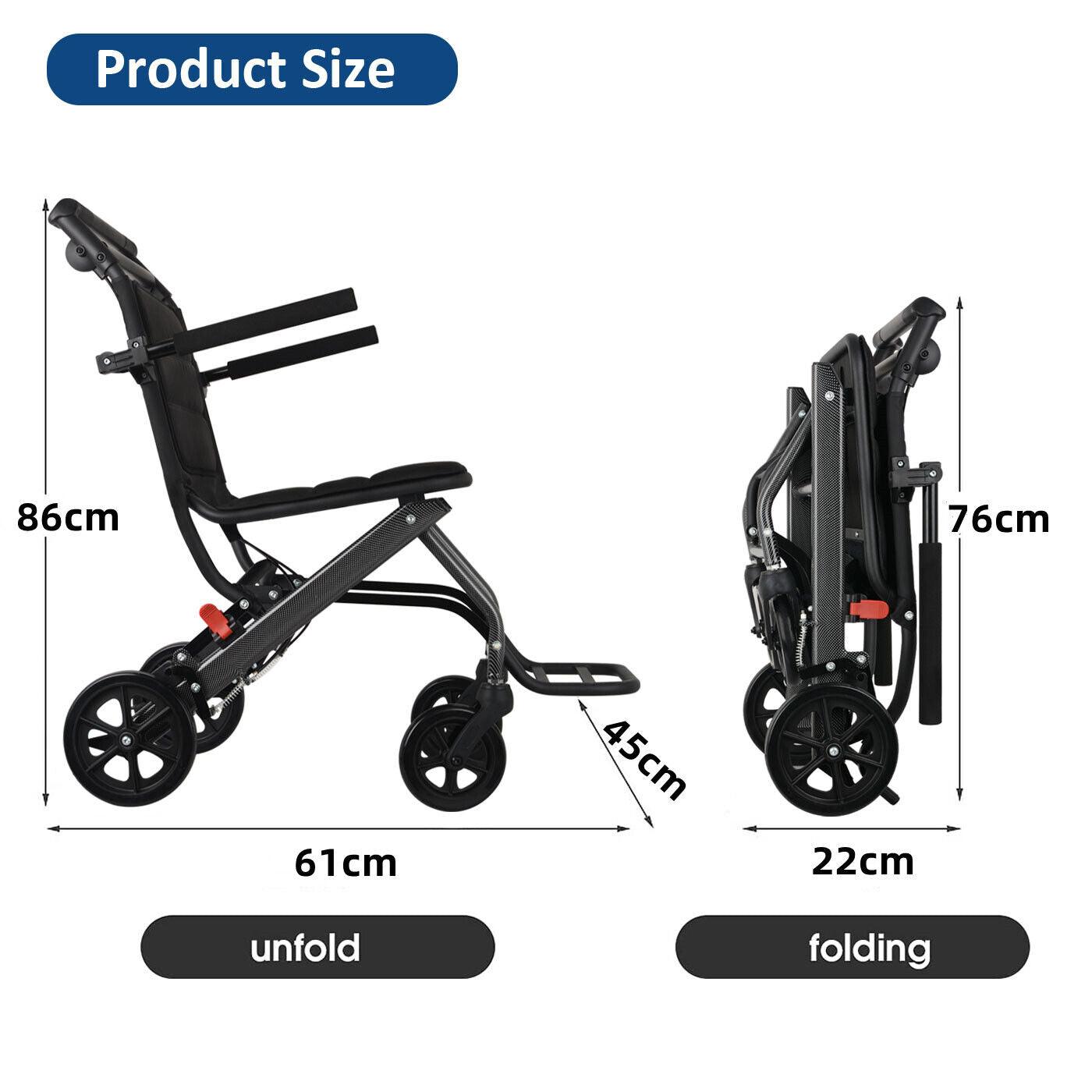 Lightweight Foldable Aluminium Portable Wheelchair Black with Handbrakes - Pain Free Me