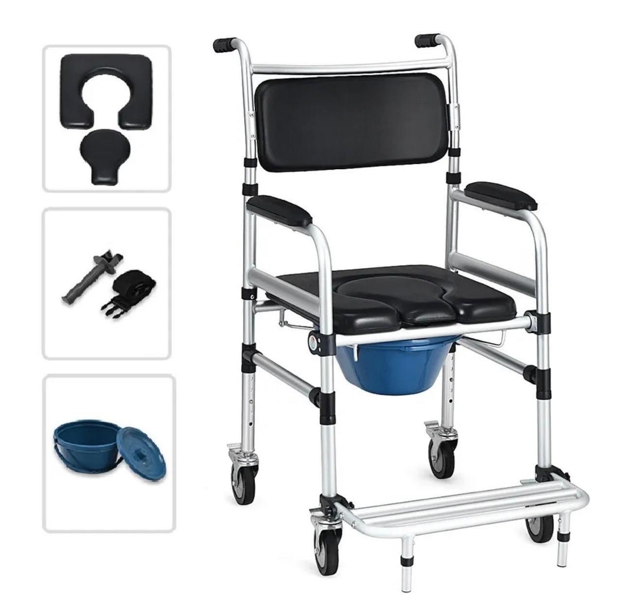 Adjustable Mobile Shower Toilet Commode Chair Bathroom Bedside Footrest Wheelchair - Pain Free Me