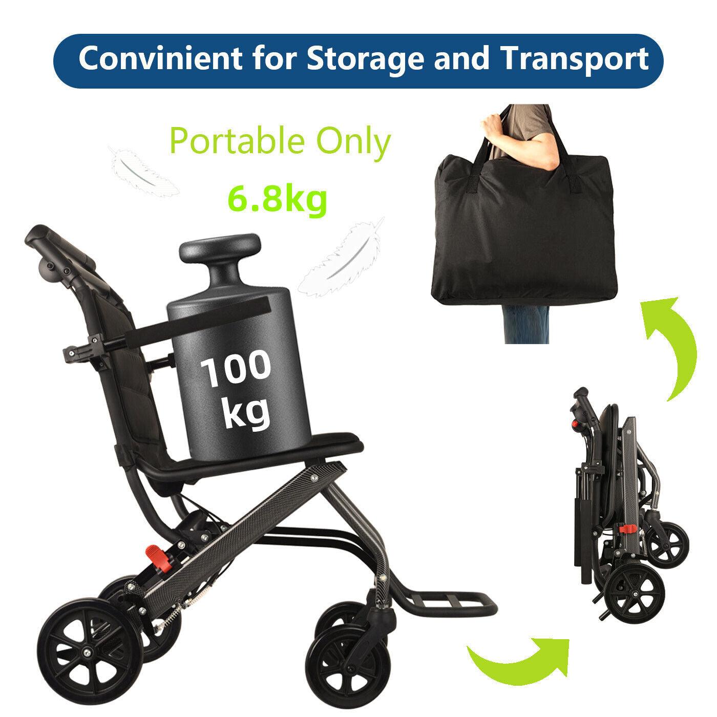 Lightweight Foldable Aluminium Portable Wheelchair Black with Handbrakes - Pain Free Me