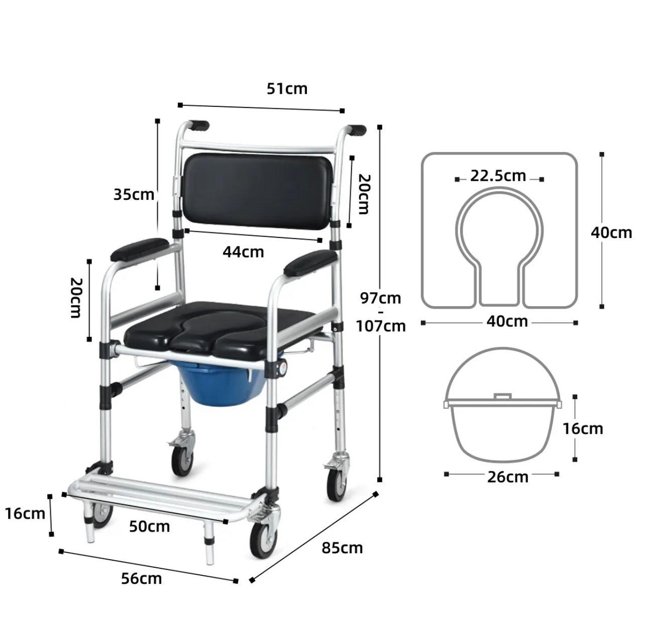 Adjustable Mobile Shower Toilet Commode Chair Bathroom Bedside Footrest Wheelchair - Pain Free Me