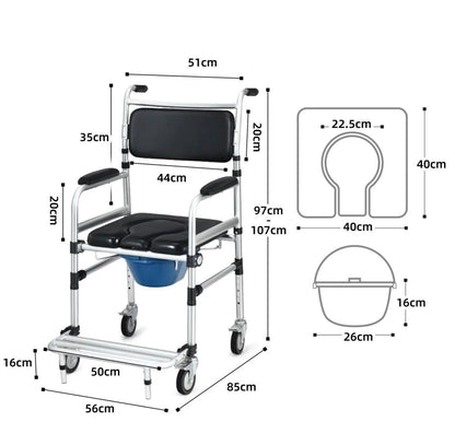 Adjustable Mobile Shower Toilet Commode Chair Bathroom Bedside Footrest Wheelchair - Pain Free Me