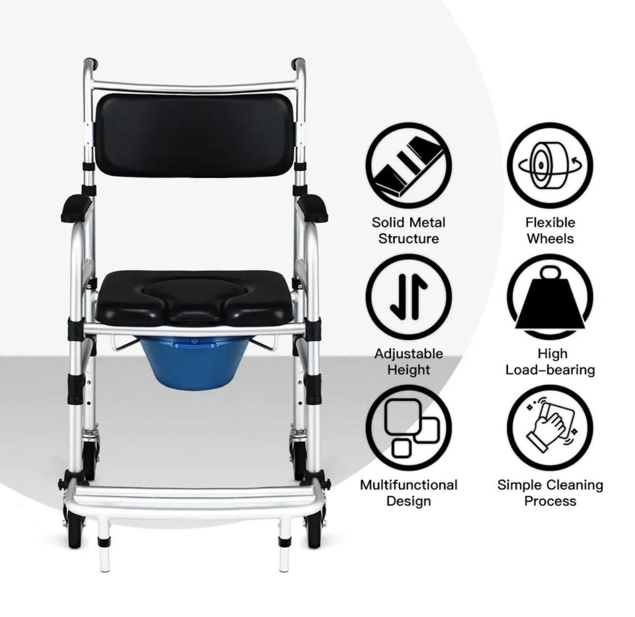 Adjustable Mobile Shower Toilet Commode Chair Bathroom Bedside Footrest Wheelchair - Pain Free Me