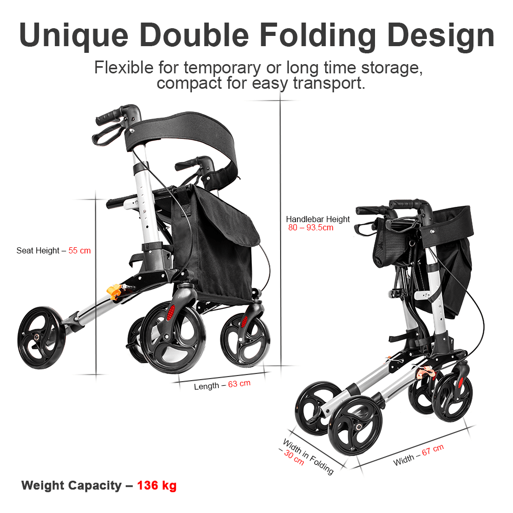 Sturdy Compact Rollator Mobility Walker - Euro Style - Pain Free Me